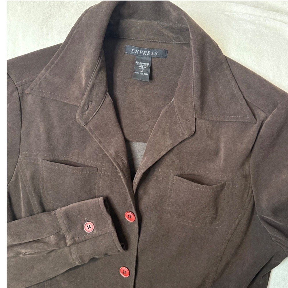Vintage Brown Button Up Shirt Jacket Size M Dark Academia Whimsigoth 90s Career - Picture 8 of 14